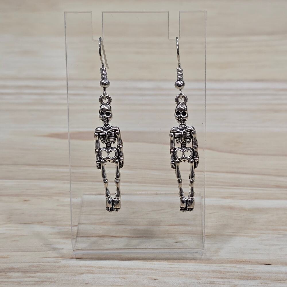 Silver Fashion Dangle Earrings Halloween Day of Dead Spooky Skeleton